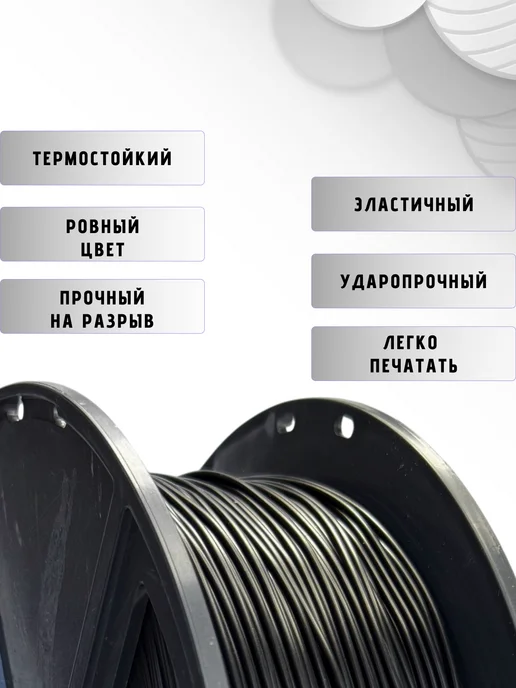 НИТ Пластик для 3D принтера TPU-75А черный 1кг, 1 кг, фото 2
