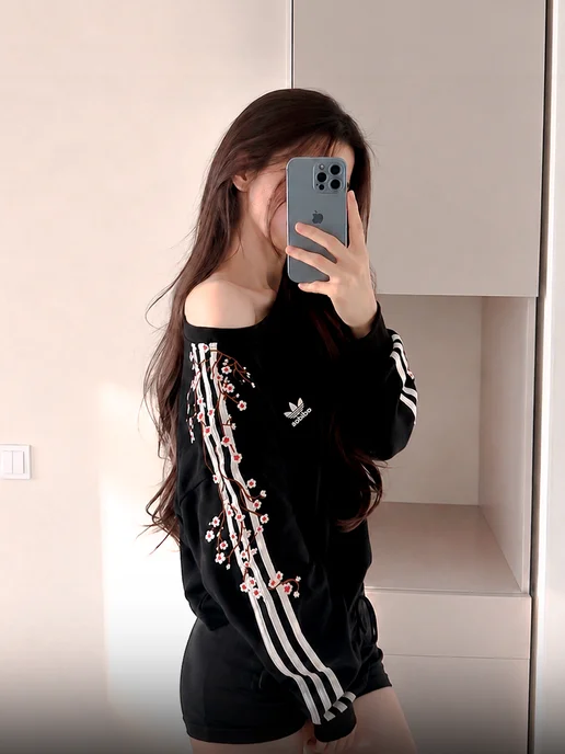 Кофта свитшот с японскими цветами y2k streetwear Adidas