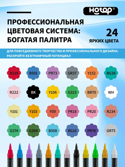 HOTOP Акриловые маркеры профессиональные по любой поверхности, 24 шт, фото 2