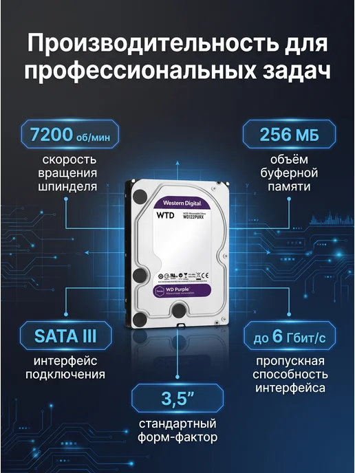 12Tb Жесткий диск WD Purple WD122PURX, 12 ТБ, фото 3
