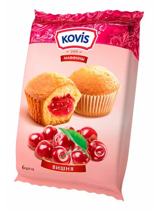 KOVIS Мини-маффины Вишня Family Pack, 470 г, 200 г, 4 шт, фото 2