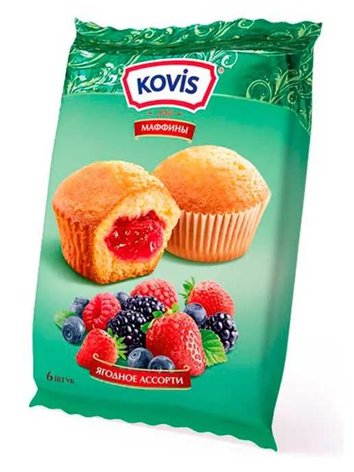 KOVIS Мини-маффины ягодное ассорти 200 гр, 2 шт, 200 г, 2 шт, фото 2