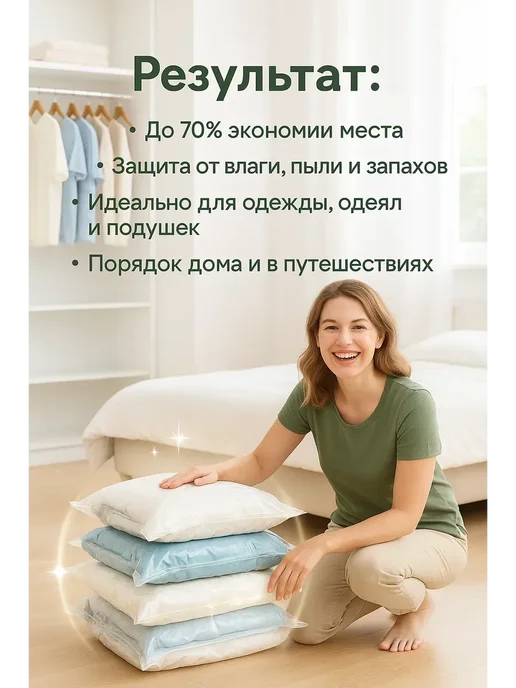 В 3 Вакуумный пакет для хранения одежды 70×100 см с клапаном, 70x100 см, фото 2