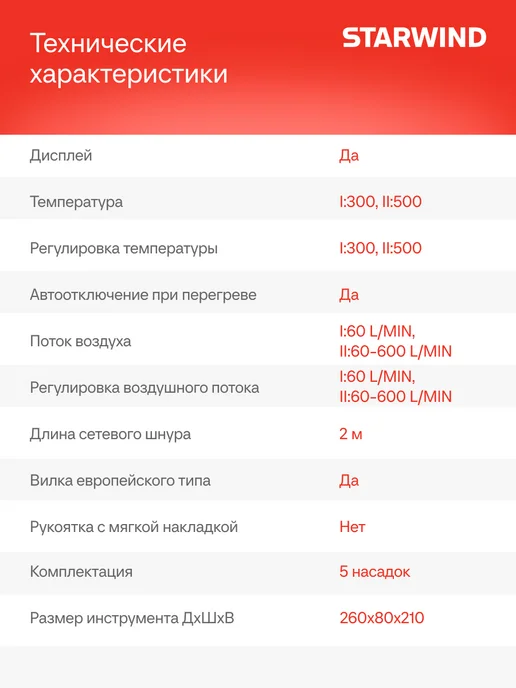StarWind Технический фен HG2000RLS5 2000Вт темп.60-600С, 2000 Вт, фото 3