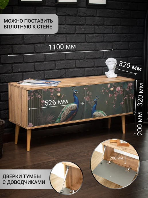 Lito Тумба под телевизор ТВН-1 на ножках сканди, дизайнерская с принтом, фото 3