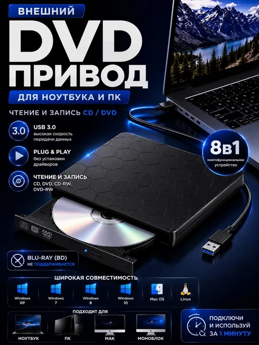gadjet_shop Внешний дисковод для ноутбука и компьютера, вариант