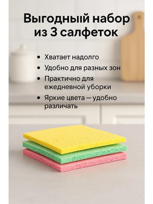 Мари.В салфетка губка тряпка для кухни и уборки набор, зеленый, фото 2