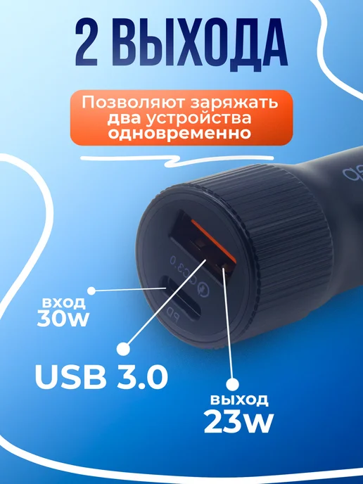 Автомобильная быстрая зарядка 2 входа, в упаковке 50 г, фото 2