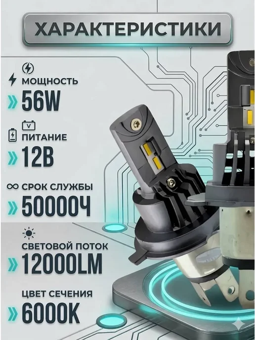 Светодиодные лед лампы LED H4 автомобильные, вариант, фото 2