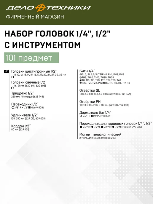 ДЕЛО ТЕХНИКИ Набор головок 1 4", 1 2" с инструментом, 101 предмет, 620801, вариант, фото 4